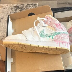 Nike Air Jordan 1 Low - White with Pink & Teal Drip Accents